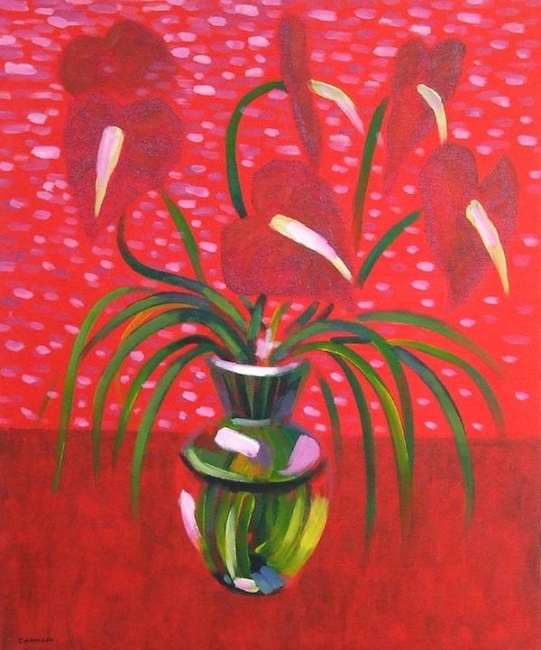 Alternate image for Floral Acrylic Painting Happy in Red