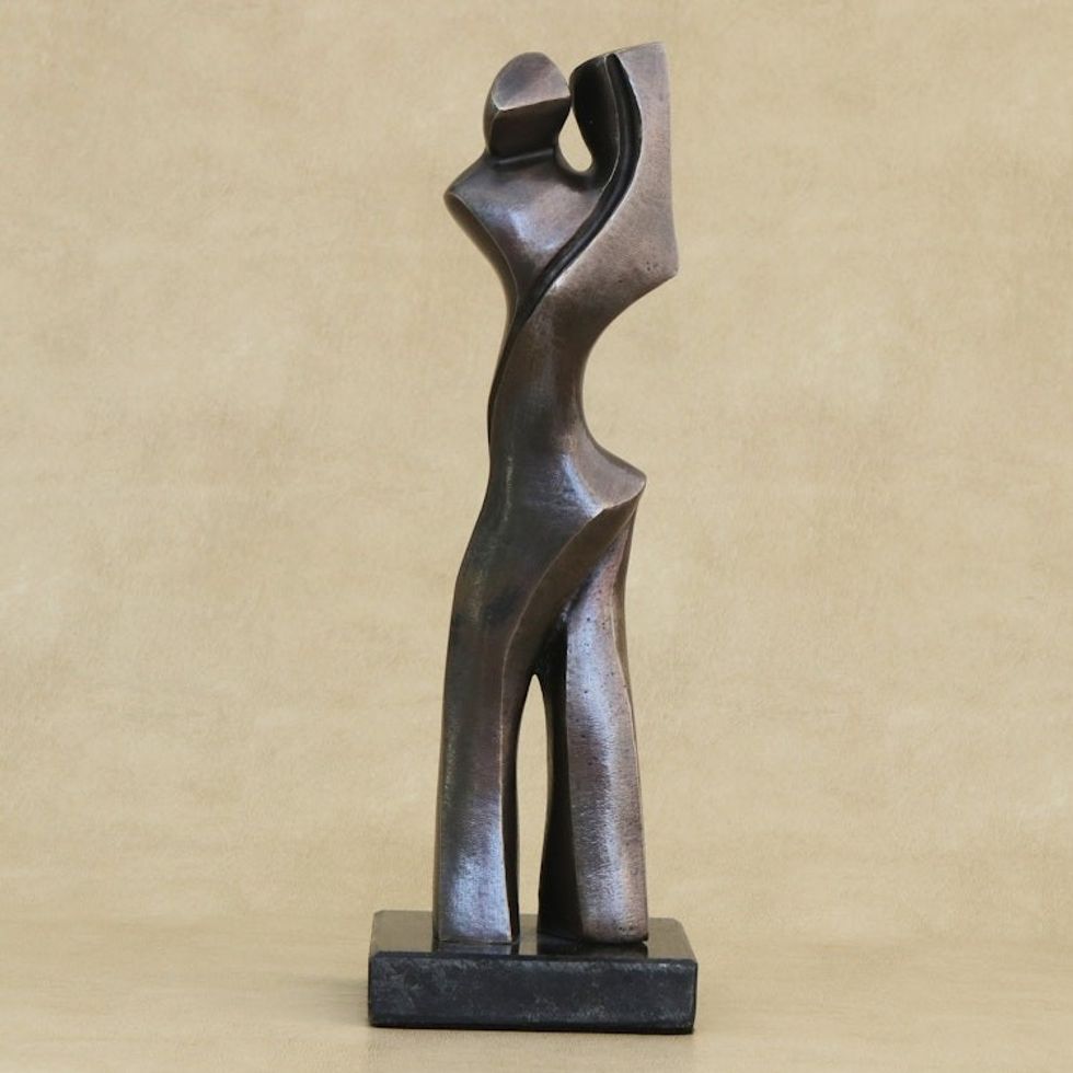 Modern Bronze Sculpture of Mother and Child on Granite Base 'Tender Moment'