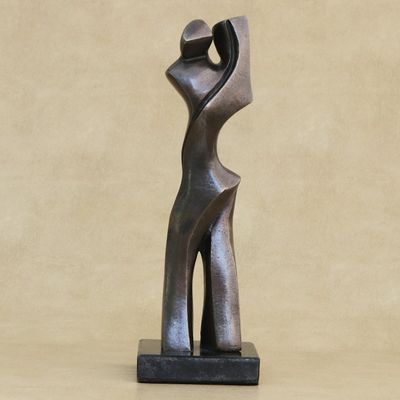 Alternate image for Modern Bronze Sculpture of Mother and Child on Granite Base Tender Moment