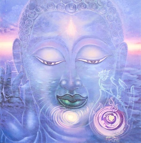 Alternate image for Signed Original Acrylic on Canvas Buddha Painting Intuition