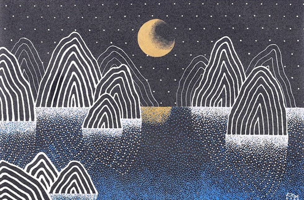 Midnight Mountain Landscape Painting from Thailand 'Night Mountain I'