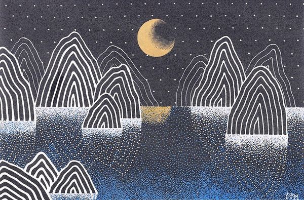 Alternate image for Midnight Mountain Landscape Painting from Thailand Night Mountain I