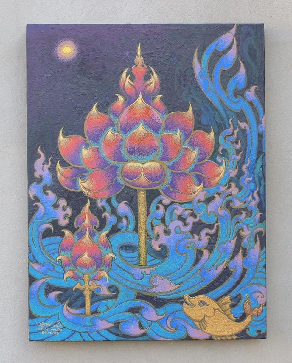 Expressionist Acrylic Painting of  Buddhist Lotus Blossom 'Enlightenment'