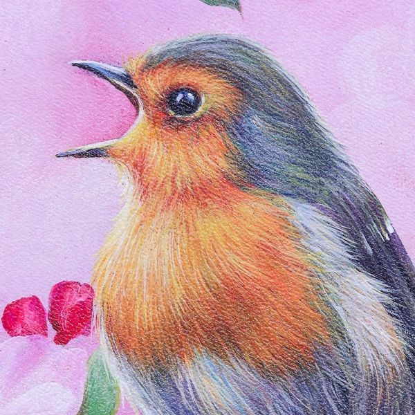 Alternate image for Acrylic on Canvas Realist Bird and Flower Painting Sweet Bird