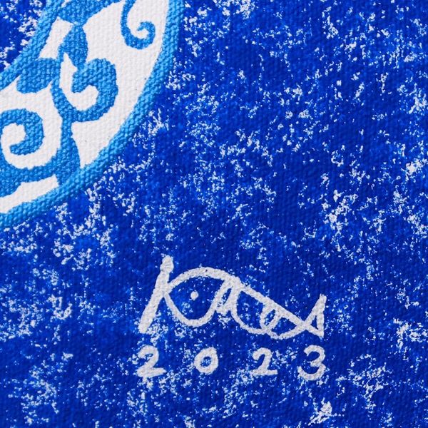 Alternate image for Whimsical Cat-Themed Acrylic Painting in Blue and White Hues White-Blue Cat