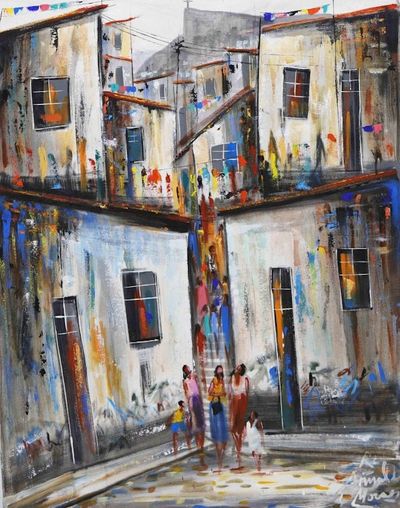 Alternate image for Acrylic on Canvas Brazilian Favela Abstract Painting Black and White Favela II