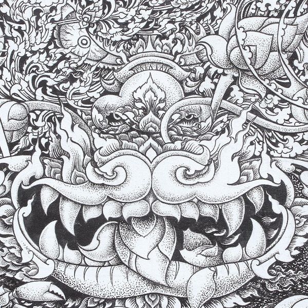 Alternate image for Original Ink And Acrylic On Canvas Painting of Buddha Four Types of Lotus