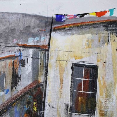 Alternate image for Acrylic on Canvas Brazilian Favela Abstract Painting Black and White Favela II