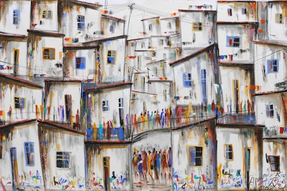 Acrylic Abstract Painting of Traditional Brazilian Favela 'Black and White Favela III'