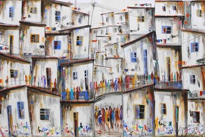 Alternate image for Acrylic Abstract Painting of Traditional Brazilian Favela Black and White Favela III