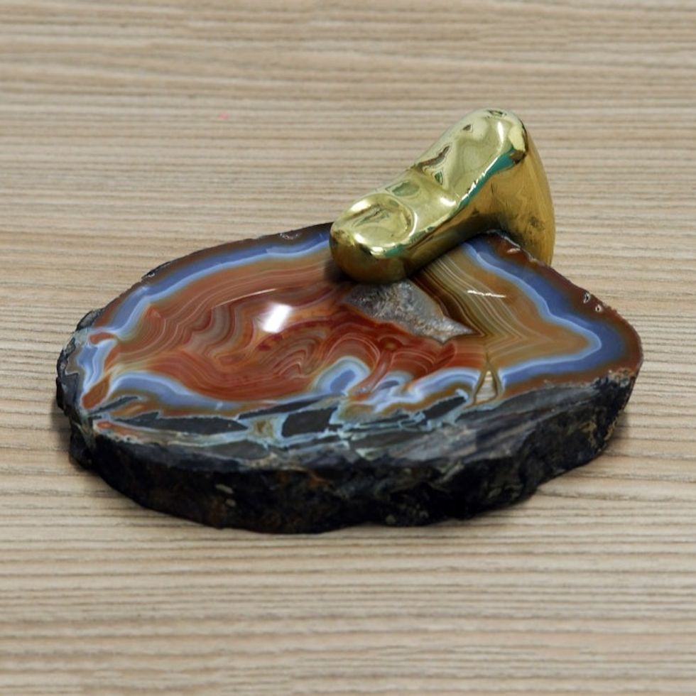 Artisan Crafted Agate and Bronze Sculpture 'Under My Thumb II'