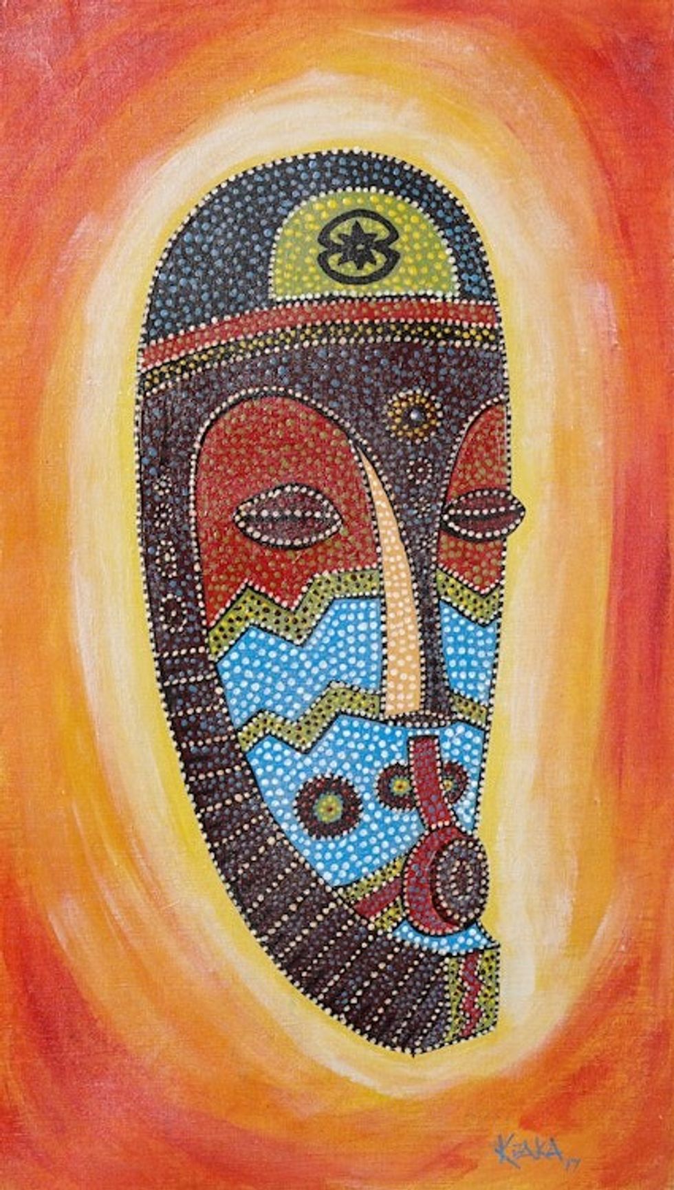 Acrylic Impressionist Style Painting of African Mask 'Other People's Misfortune'