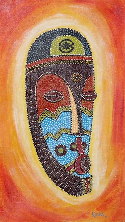 Alternate image for Acrylic Impressionist Style Painting of African Mask Other Peoples Misfortune
