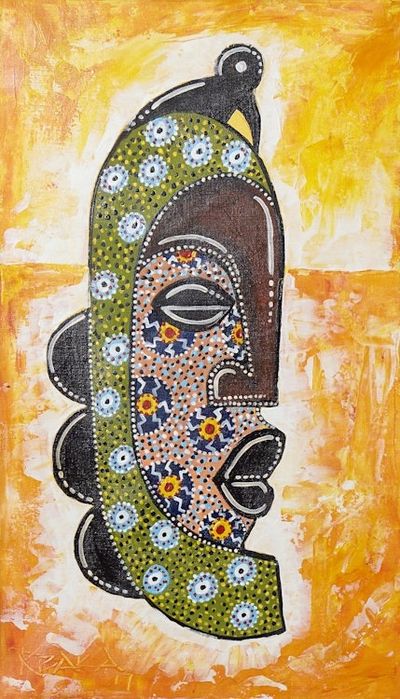 Alternate image for Acrylic on Canvas African Mask Impressionist Painting Anumaa Mask