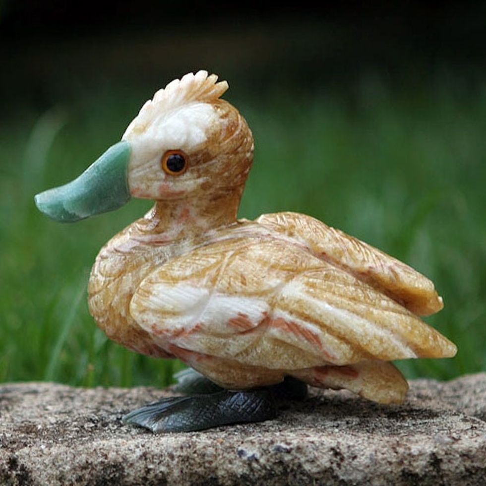 Calcite and Quartz Gemstone Statuette 'Shy Duckling'