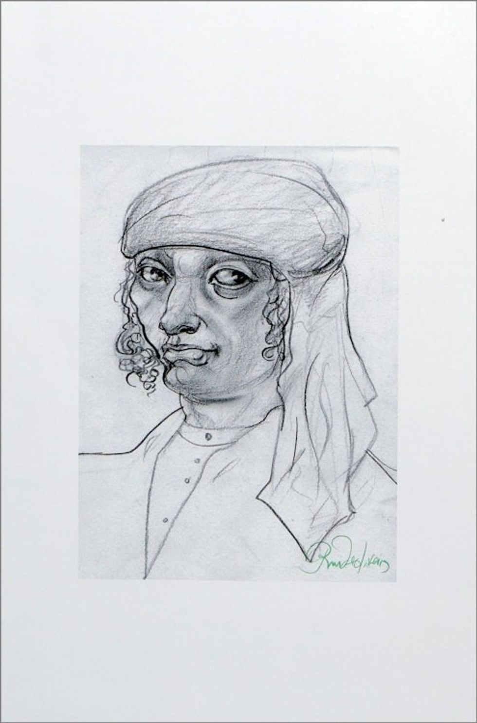 Stretched Impressionist Graphite Portrait of Renaissance Man 'Shepherd'