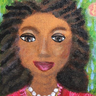 Alternate image for Original Signed Naif Painting of a Pretty Brazilian Woman The Wait, Waiting