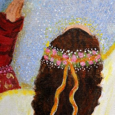 Alternate image for Brazilian Signed Original Naif Painting of an Angel in Red The Force of the Universe