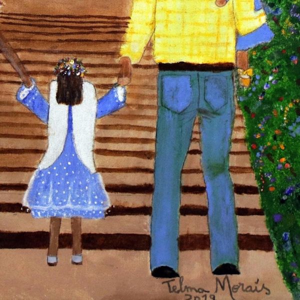 Alternate image for Original Naif Painting of a Family Adoring the Holy Trinity The Devotees