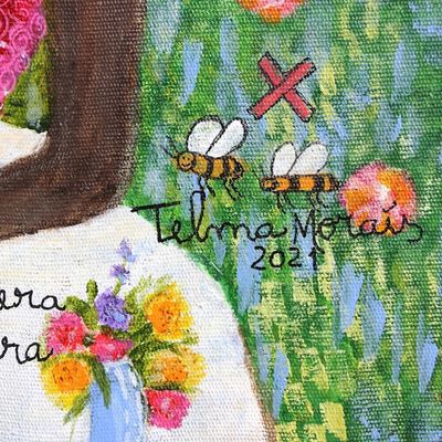 Alternate image for Original Signed Naif Painting of a Pretty Brazilian Woman The Wait, Waiting