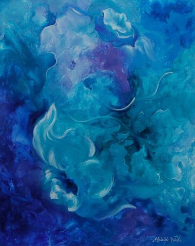 Alternate image for Modern Abstract Acrylic Painting in Blue Violet and White Winter Dreams