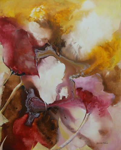 Alternate image for Modern Abstract Acrylic Painting in Yellow Lilac Wine  Pink Summer Dreams