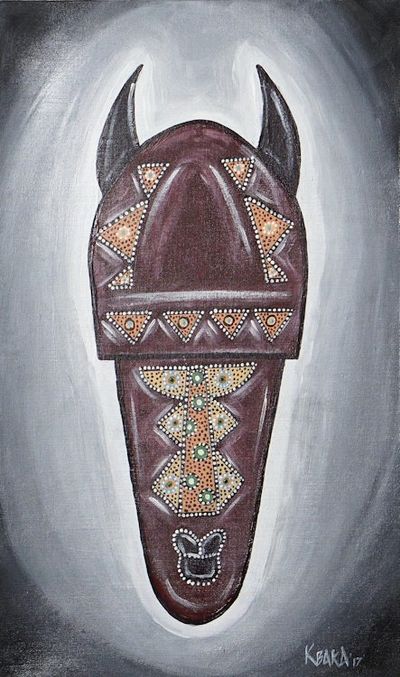 Alternate image for Acrylic on Canvas Impressionist Painting of African Mask Sika Mask