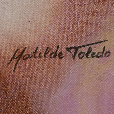 Alternate image for Modern Abstract Acrylic Painting in Yellow Lilac Wine  Pink Summer Dreams