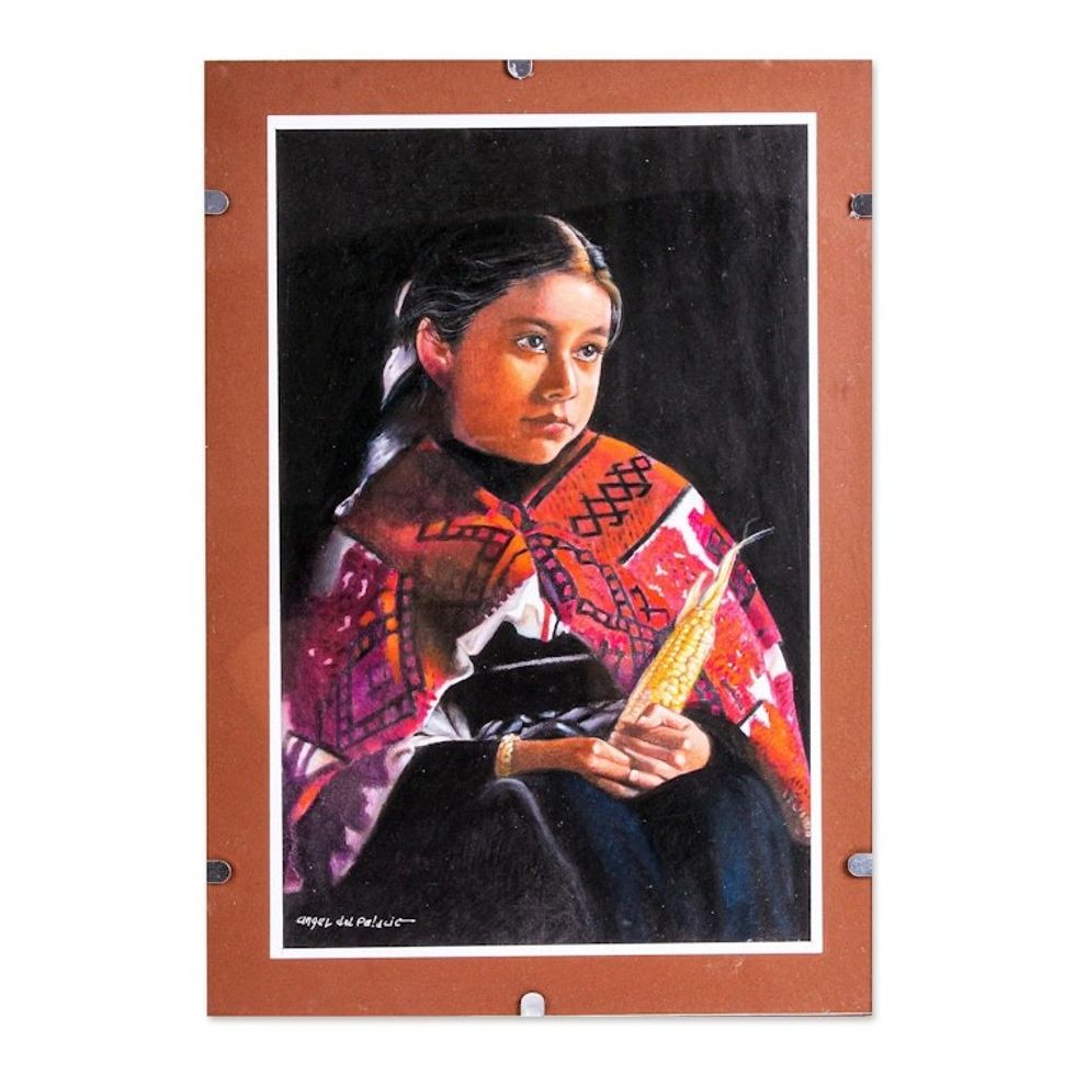 Signed and Mounted Portrait of a Tenejapa Girl from Mexico 'Girl of the Corn'