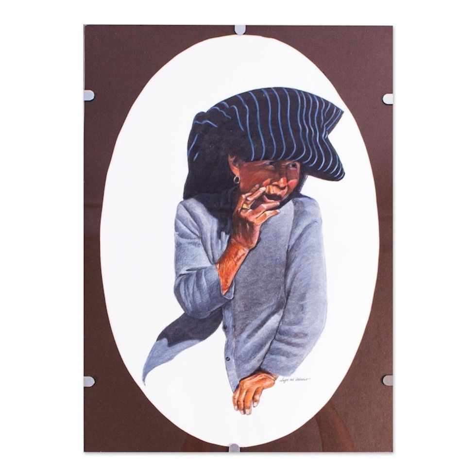 Signed and Mounted Portrait of a Purepecha Woman from Mexico 'Woman in a Grey Sweater'