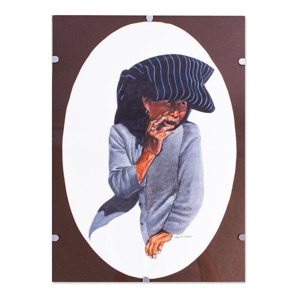 Alternate image for Signed and Mounted Portrait of a Purepecha Woman from Mexico Woman in a Grey Sweater