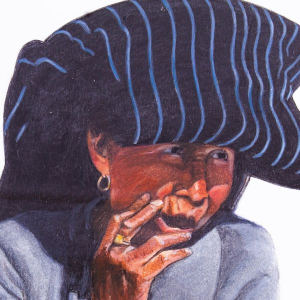 Alternate image for Signed and Mounted Portrait of a Purepecha Woman from Mexico Woman in a Grey Sweater