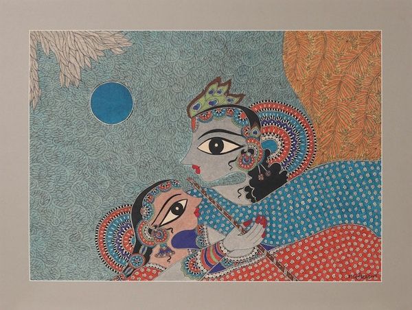 Alternate image for God and Goddess of Love Madhubani Style Painting from India Soulmate - Radha Krishna
