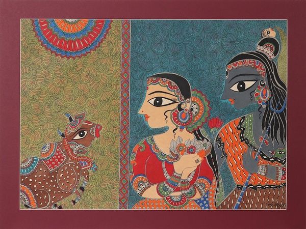 Alternate image for Shiva Shakti Madhubani Painting on Paper from India Shivashakti
