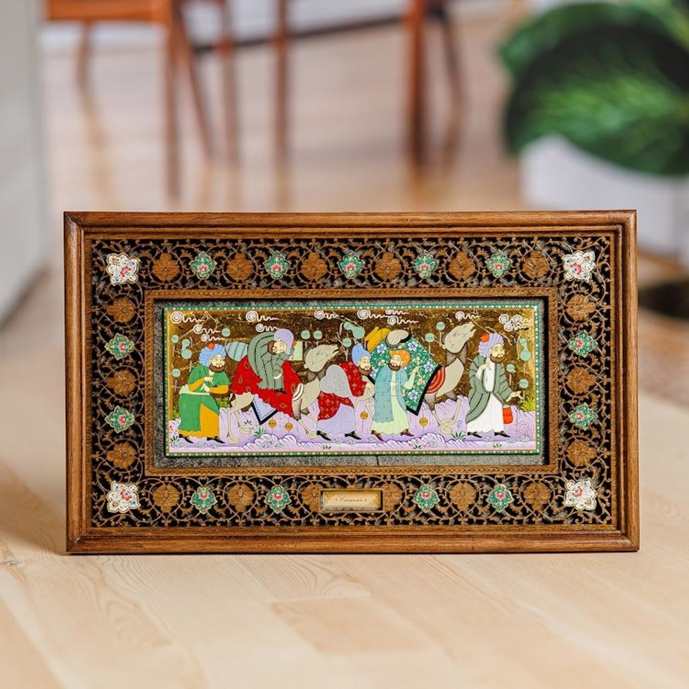 Uzbek Folk Painting in Lacquer Miniature Art Style 'Caravan I'