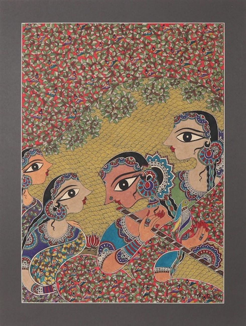 Radha Floral Madhubani Style Painting from India 'Glorious Radha'