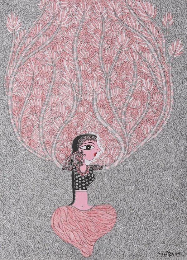 Alternate image for World Peace Project Surreal Madhubani Style Painting India Feminine Tree