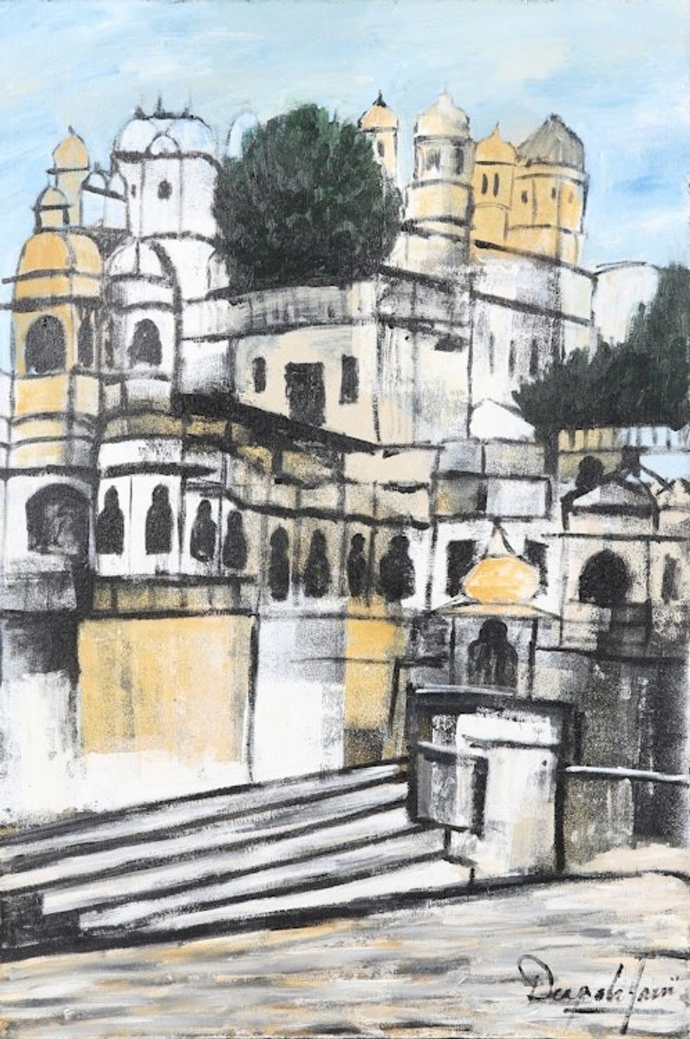 Expressionist Acrylic Painting of Traditional Street 'Udaipur III'