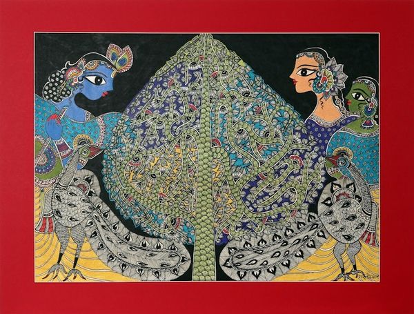 Alternate image for World Peace Project Madhubani Painting from India Krishna - The Universe
