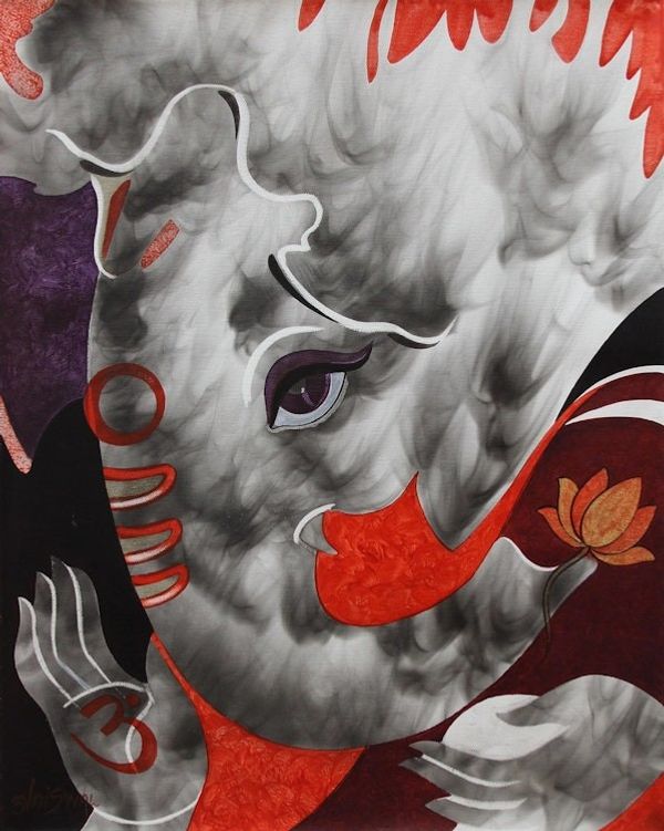 Image for Mystical Grey India Hindu Ganesha Painting in Oils Mystic Ganesha