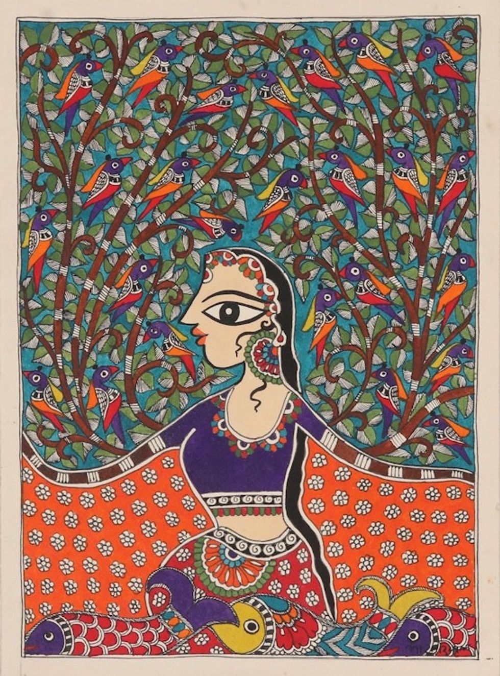 Madhubani Figurative Painting on Handmade Paper 'The Dancing Princess'