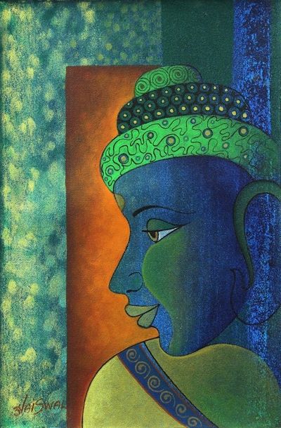 Alternate image for Original Signed India Painting of Buddha as Vishnu Incarnation of Vishnu IV