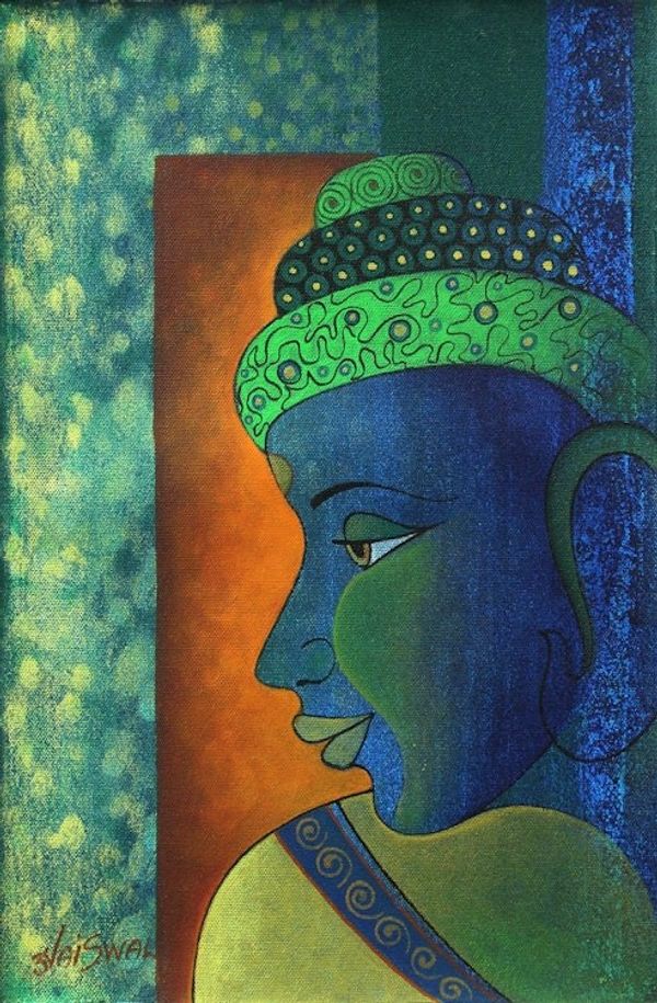 Image for Original Signed India Painting of Buddha as Vishnu Incarnation of Vishnu IV