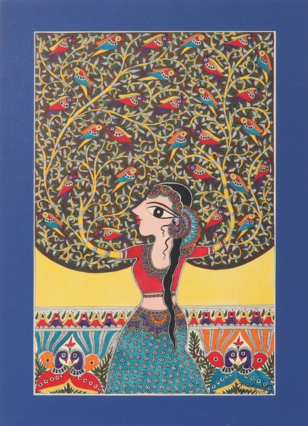 Mother Nature Madhubani Painting on Paper from India 'Mother Nature II'