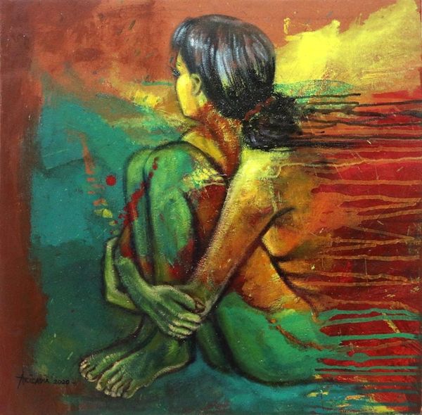 Alternate image for Expressionist Female Nude Painting from Bali Artist Waiting