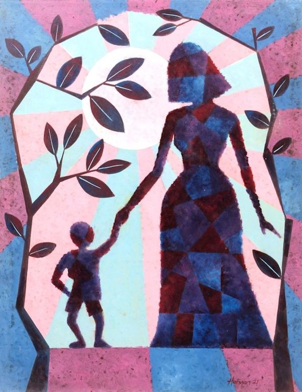 Alternate image for Mother and Child Acrylic Painting on Canvas Love in the Morning