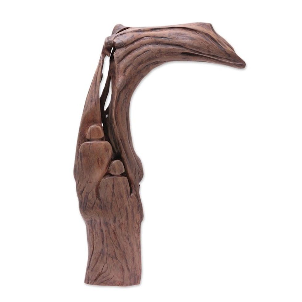 Hand-Carved Sal Wood Abstract Figure Natural Sculpture 'Abstract Imagination'