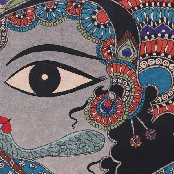 Alternate image for God and Goddess of Love Madhubani Style Painting from India Soulmate - Radha Krishna