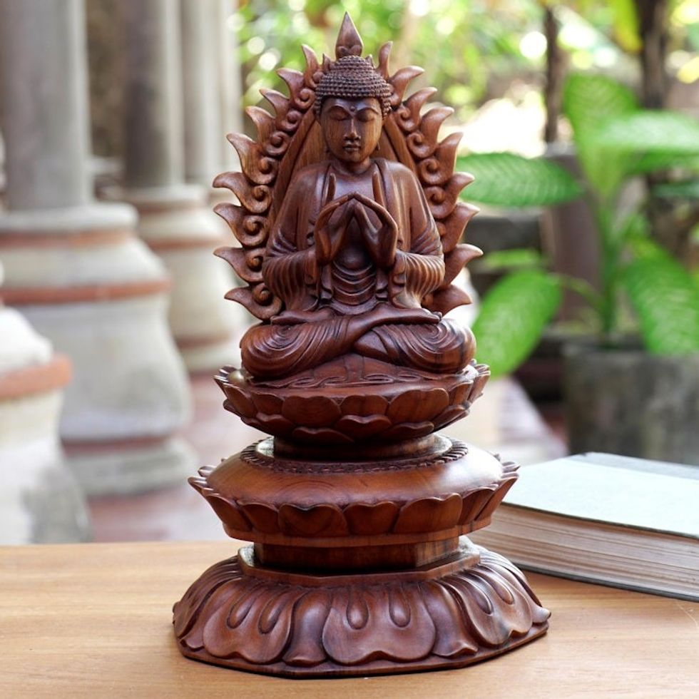 Hand Crafted Suar Wood Buddha Sculpture 'King Buddha'