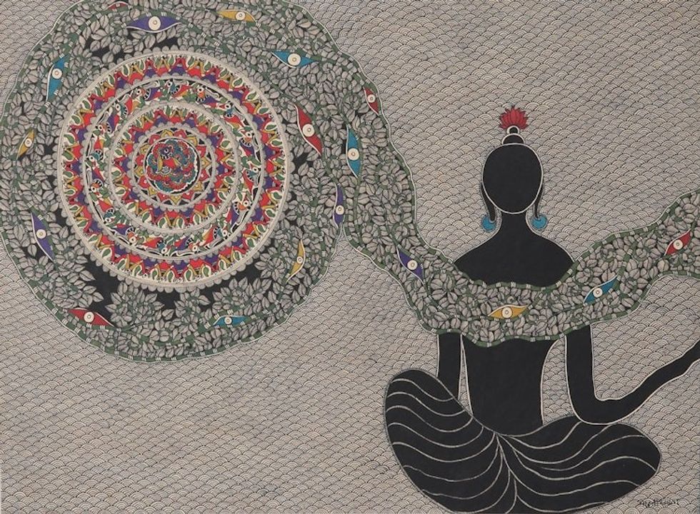 World Peace Project Buddhist Madhubani Style Painting India 'Nirvana-Buddha Peace'